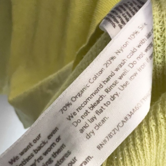 Eileen Fisher Knit Sweater Cotton Long Sleeve Small Lime Green Summer brat - Picture 5 of 5